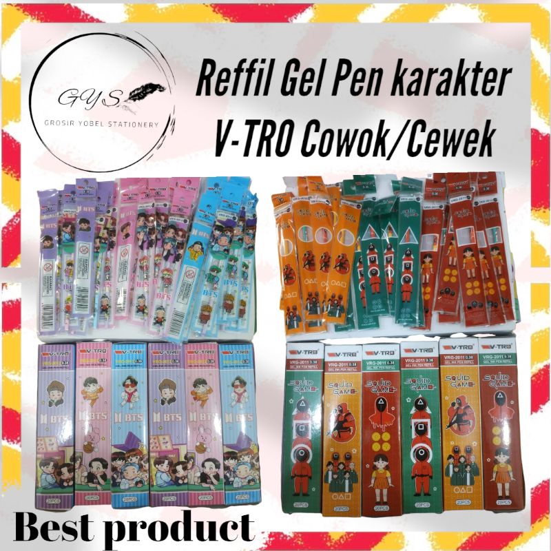 

Refill Pulpen/ gel pen fancy karakter V-TRO / isi pulpen isi gel bt21 squid game unicron