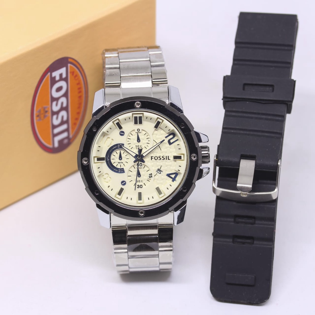 Jam Tangan Pria Fashion S51007L Tali Rantai Tanggal Aktif Chrono Variasi Free Box Tali Rubber &amp; Baterai