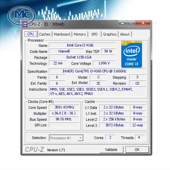 PROCESSOR INTEL CORE I3 4160