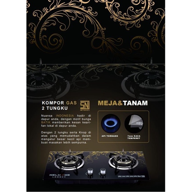 Kompor Gas Kaca Welhome 2 Tungku Tempered Glass 2IN1 LAGECY GARANSI RESMI