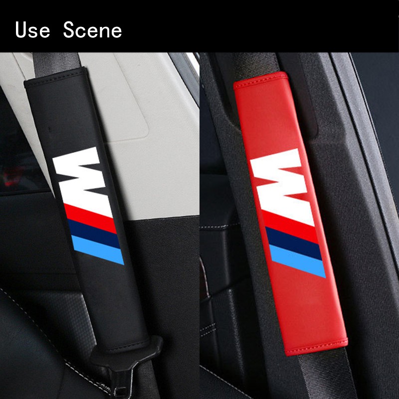 For M power Car Seat Belt Cover Universal Auto Leather Shoulder Cushion Protector Strap Safety Belt For F30 E46 F10 E90 G20 E36 E39 E30 G30 E92 F20 X6 X1 X5 Z4 M3 X3 X4 5 7 Series 320I 218I 520I 530I 528I M2 730LI 740LI