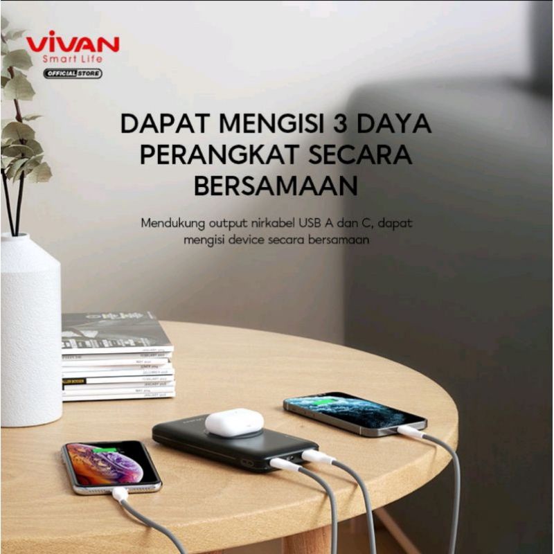 POWERBANK 10000mAH QUICK CHARGER WIRELESS CHARGING VIVAN VPB-W11