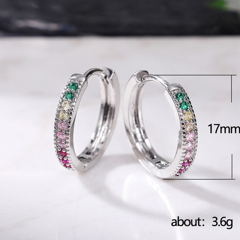 Bright Multi Color CZ Circle Earrings Hoops Silver Color Simple Stylish Women Earrings Wedding Engagement Party Jewelry