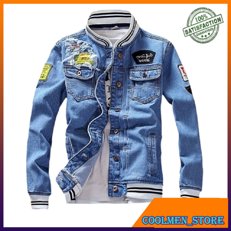 Jaket Jeans Pria / Jaket Denim Pria Mens Denim Jacket 2020 New Spring Casual Slim Fit Stand Collar