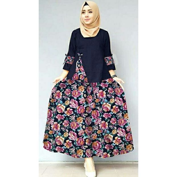 HOT SALE Set marisa rok bunga navi baju stelan muslim wanita