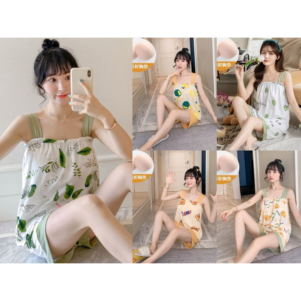 BAJU TIDUR SET PIYAMA PREMIUM IMPORT TERMASUK BUSA BRA DAPAT DILEPAS