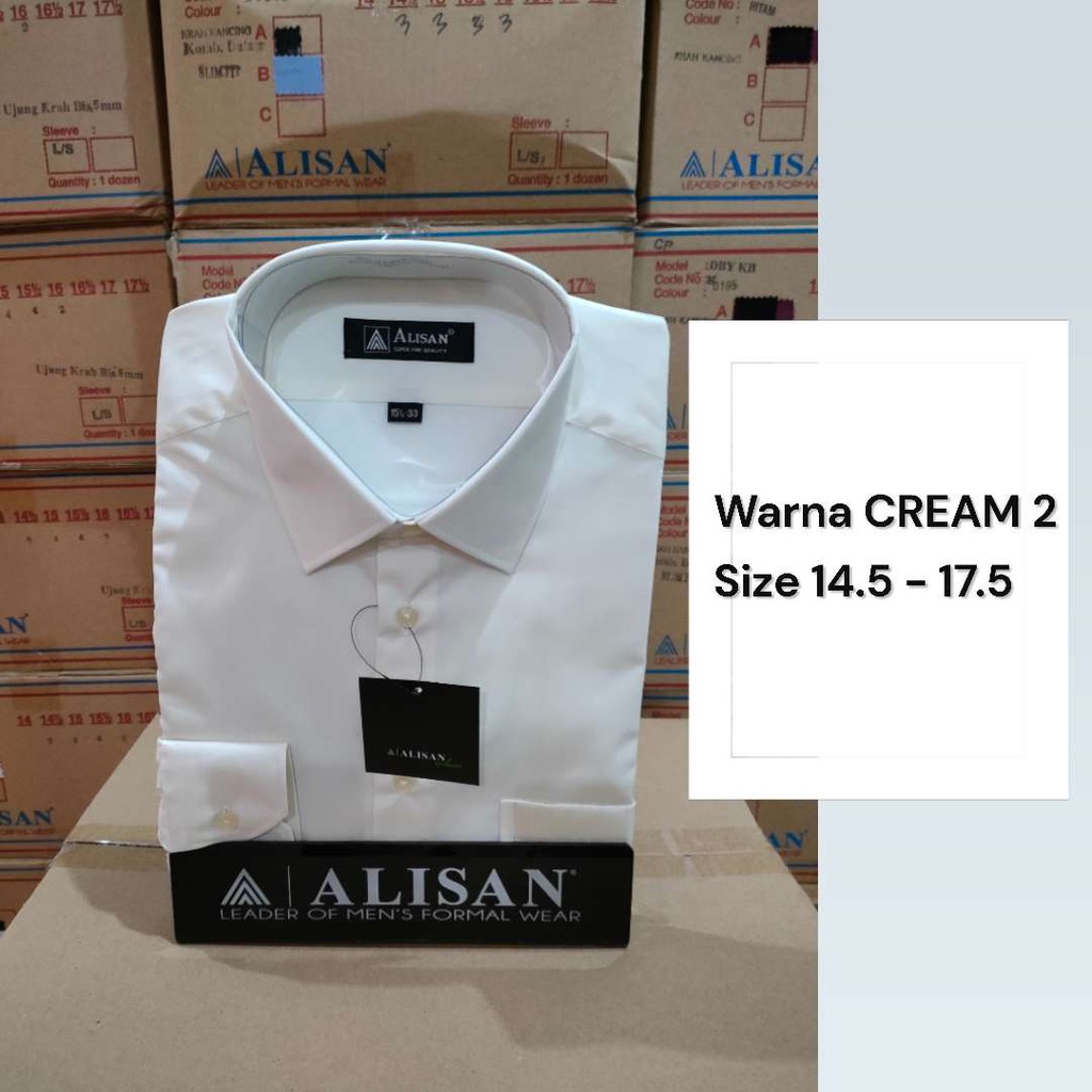 Alisan Kemeja Pria Lengan Panjang Polos Reguler Warna Cream 2 ORIGINAL