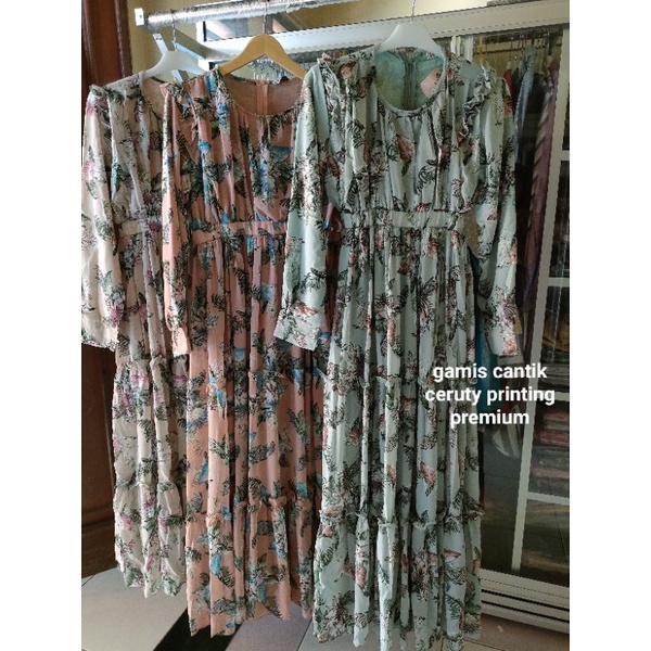 Gamis ceruty printing premium motif bunga MONTA