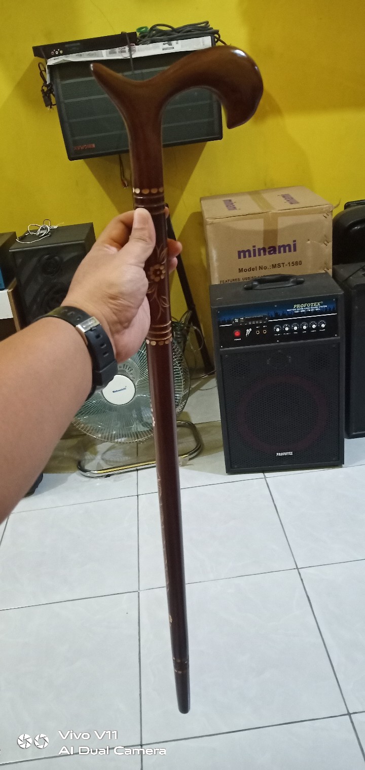 Teken Tongkat Tup40 Orang Tua Alat Bantu Jalan Kayu Jati Ukir Cukit