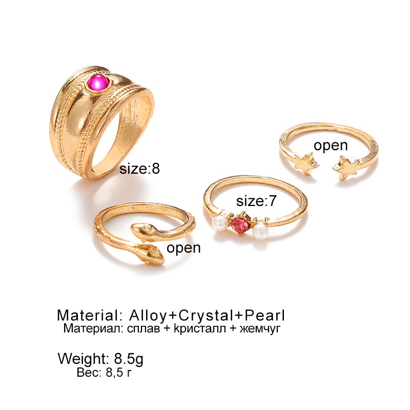 4 piece set fashion snake-shaped diamond star ring Vintage combination elegant ring set for women