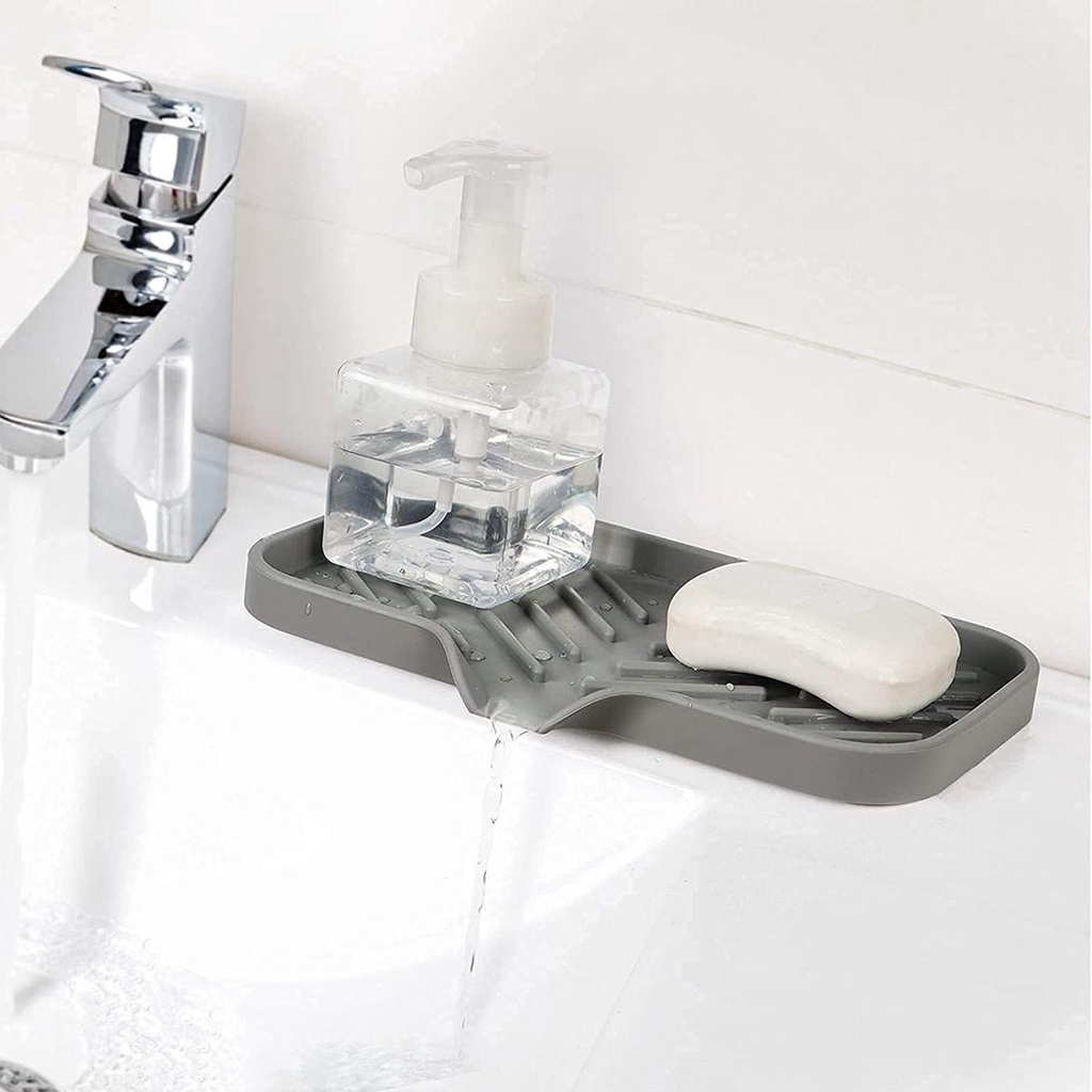 [Elegan] Sabun Cuci Piring Wastafel Bathtub Silikon Dengan Saluran Pembuangan Spout Storage Tray Sink Organizer Kotak Sabun