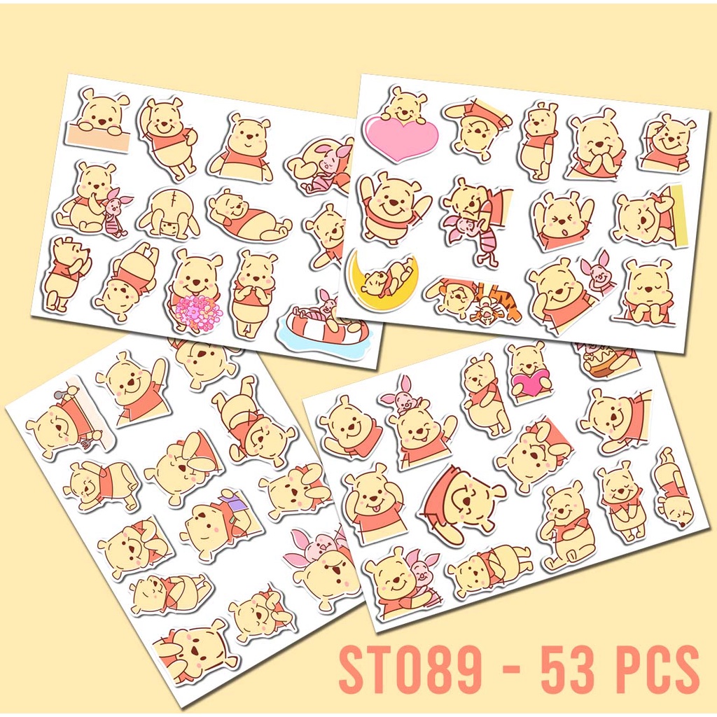 

53pcs Stiker Anti Air Gambar Kartun Winnie The Pooh STICKER