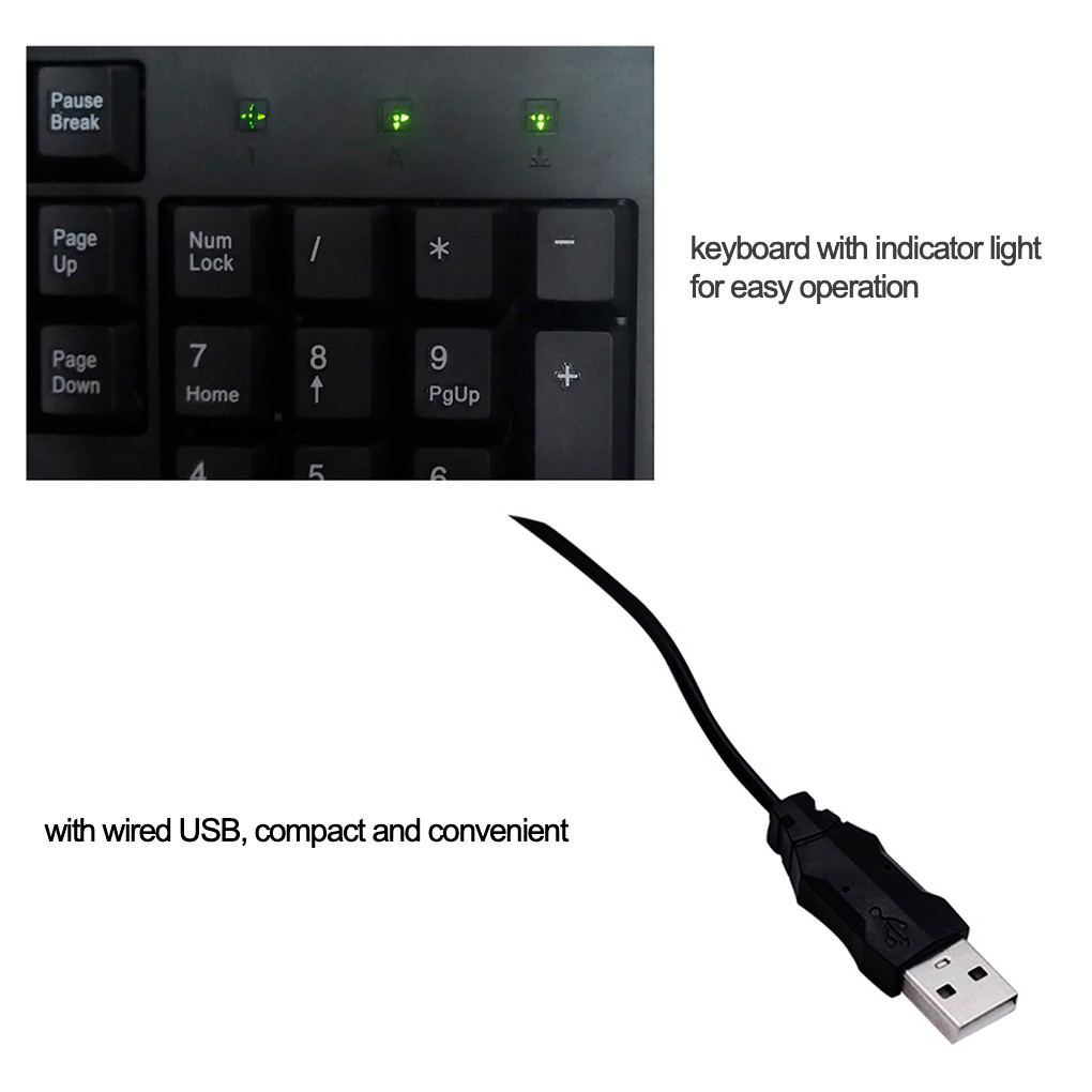 BENCO Computer Office Keyboard Wired USB 104 Keys Full Size Compatible PC Laptop Desktop Windows