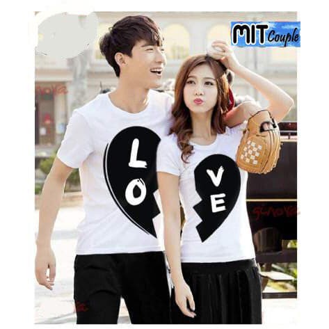 KAOS COUPLE BLACK LOVE (PUTIH) BAJU PASANGAN CEWEK COWOK SEPASANG