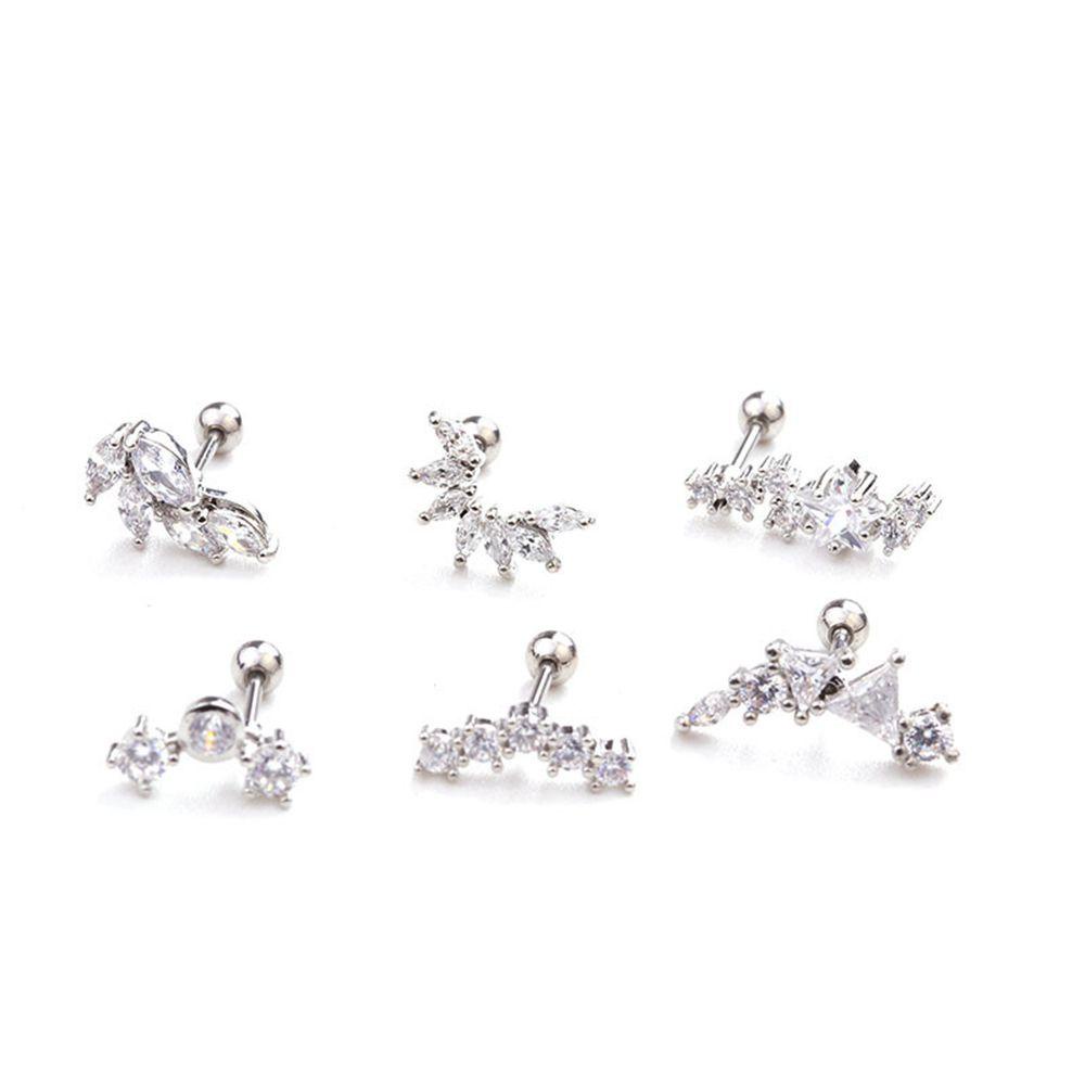 Suyo 1PC Anting Tindik Lucu Cz Zirkon Sekrup Belakang Bahan Stainless Steel