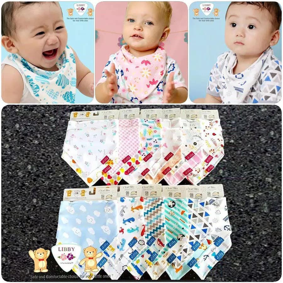 2pcs LIBBY Slaber Slabber Bayi Bib Segitiga Scarf / Celemek Alas Makan Tatakan Makan Baby