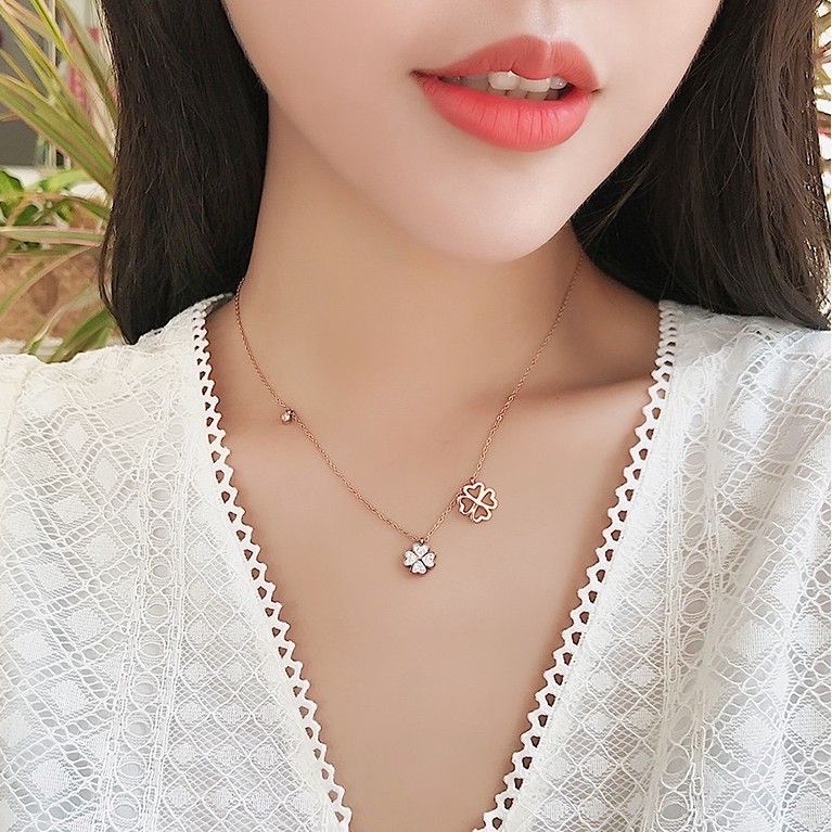 Kalung fashion aksesoris titanium mini korea hadiah wanita cewek 316L anti karat KK014 clover