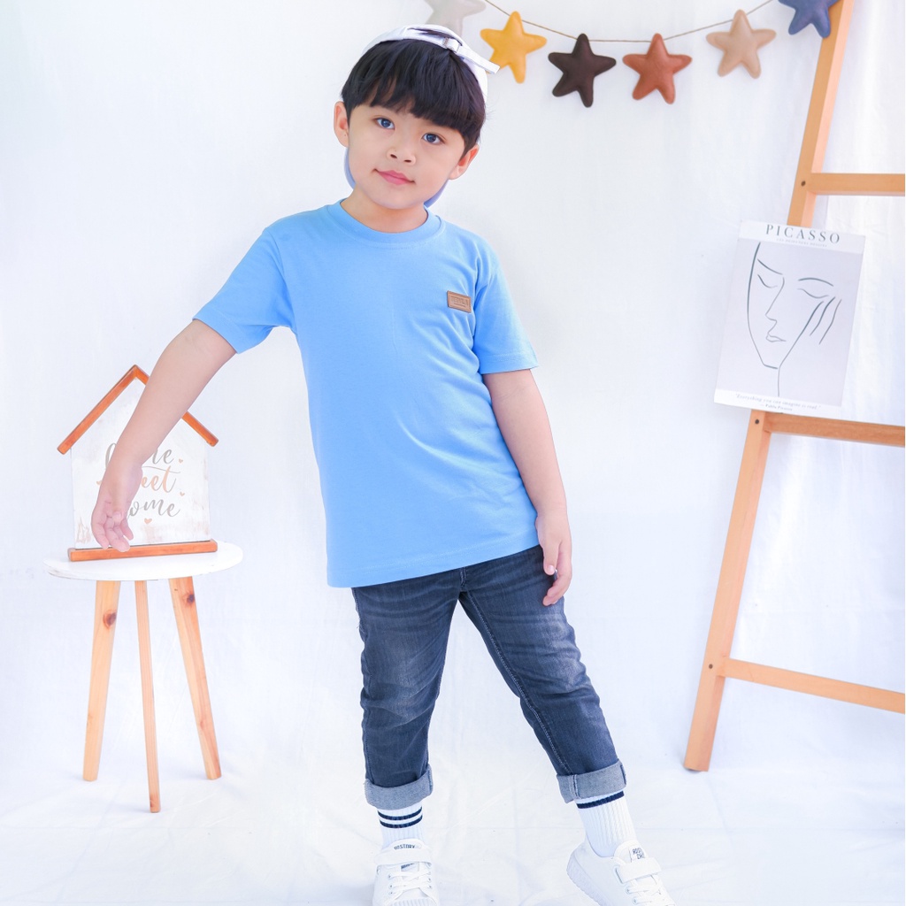 Kaos Polos Anak Laki Laki Perempuan Branded Premium Original | Mevla Kids - Kenzi Dusty Blue