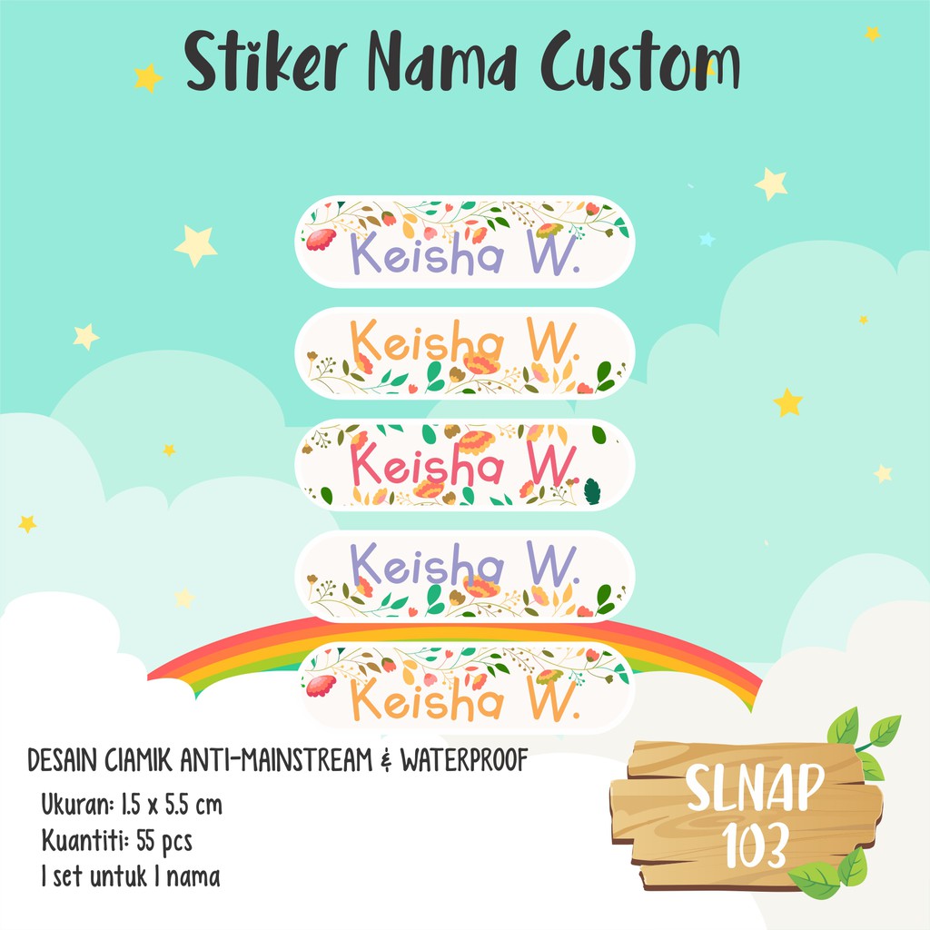 Slnap 103 Sticker Nama Anak Kartun Girl Bunga Flower Cantik Lucu