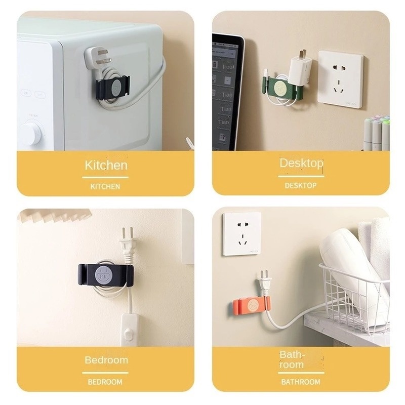 4pcs / Set Bracket Holder Power Plug / Kabel Data Bahan ABS Dapat Diputar Dengan Perekat