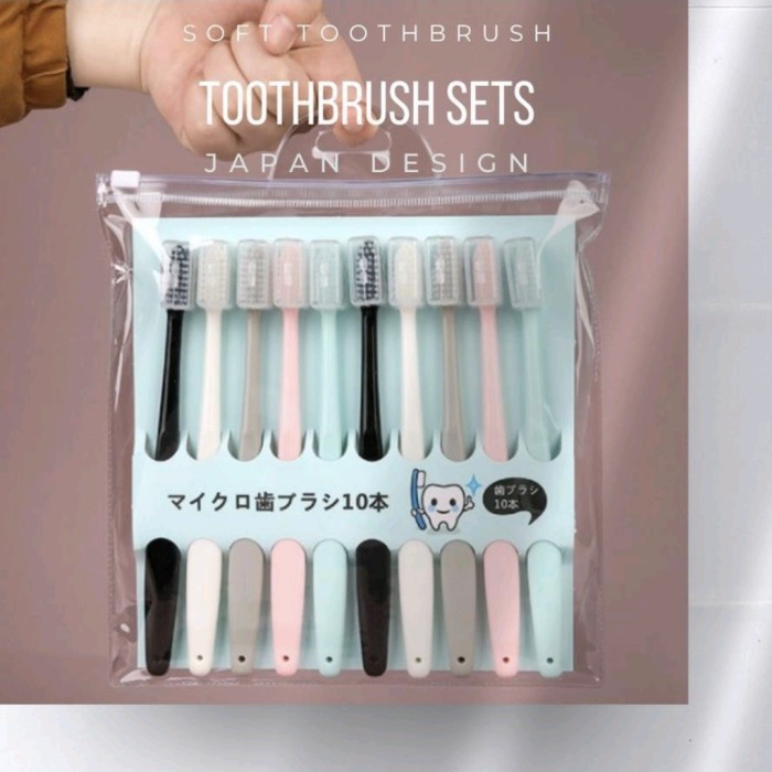 ISI 10 Pc Sikat Gigi JAPAN Keluarga Toothbrush Double Care Sensitive