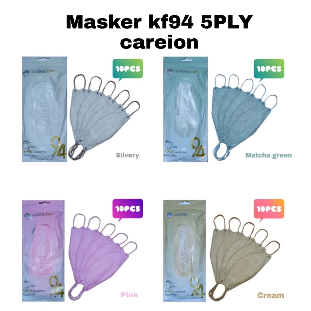 CAREION MASKER KF94 5PLY WARNA ISI 10 EMBOS PROTECTIVE FACE MASK 3D