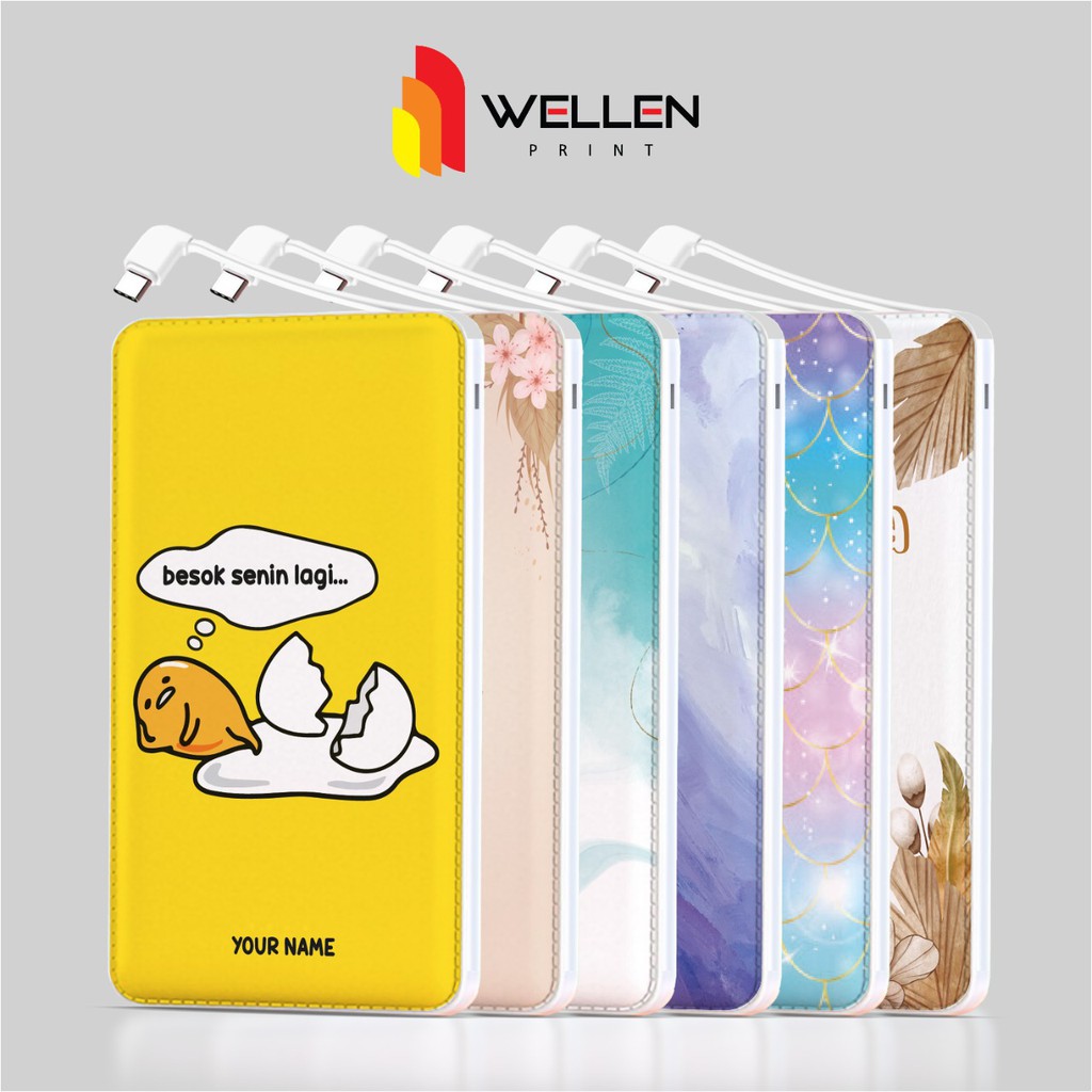 WELLEN PRINT - PowerBank Custom Print UV / Souvenir Power Bank 10000 mah Cetak Nama Logo Photo