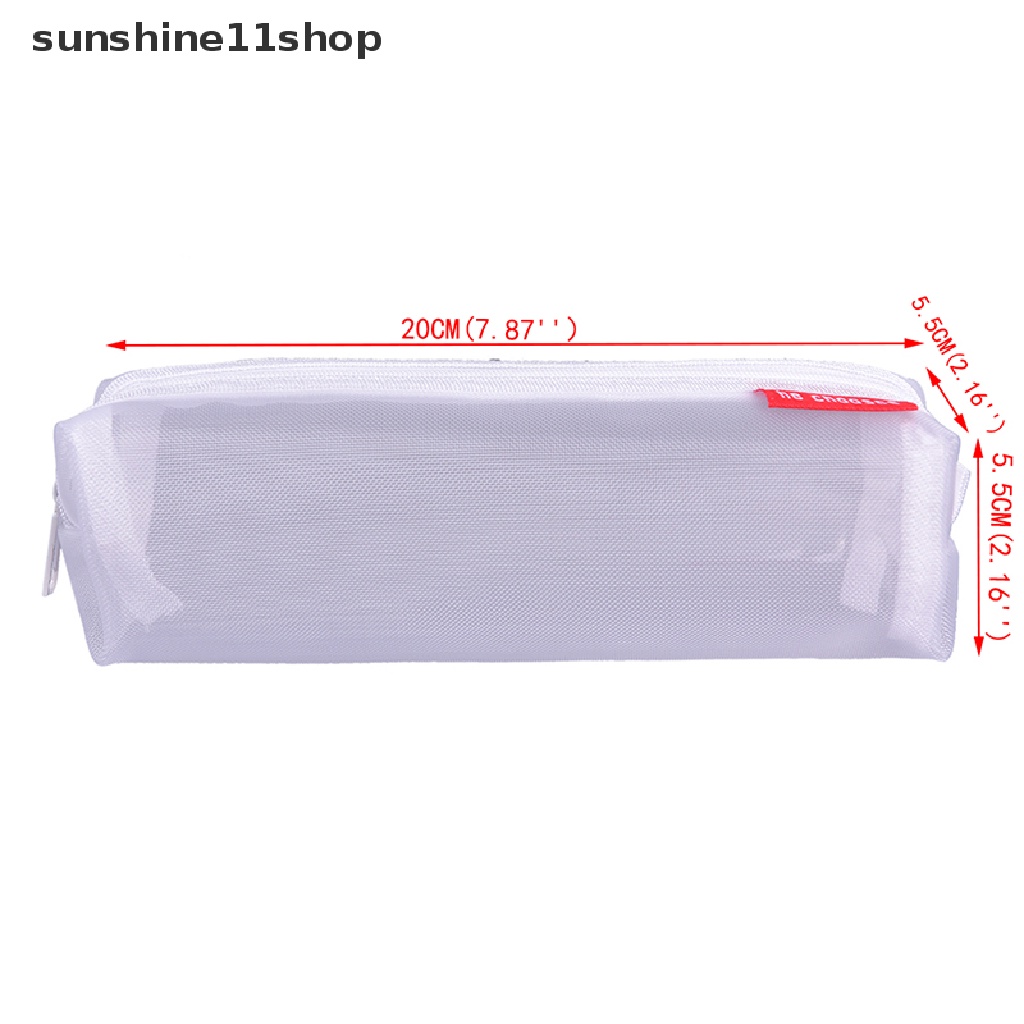 Sho Tempat Pensil / Kosmetik / Makeup Portable Bahan Mesh Transparan Dengan Resleting