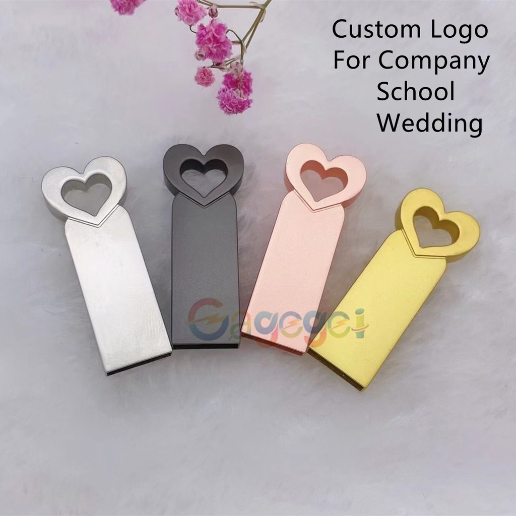 Flashdisk Usb 2.0 1gb 2gb 4gb 8gb 16gb 32gb 64gb 128gb Bentuk Hati Bahan Logam