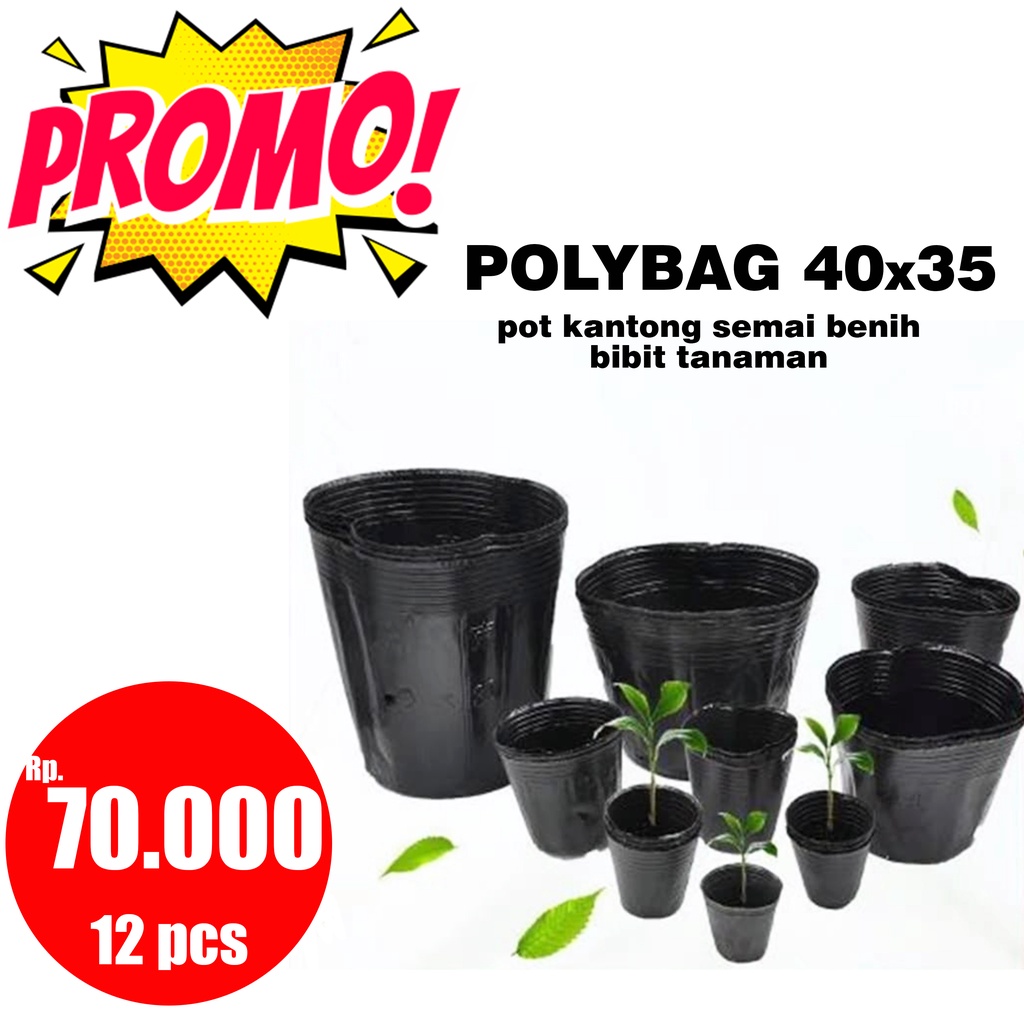 [ Handuk Centre ] Plastik Polibek/Polybag Tebal 40x35 pot kantong semai benih bibit tanaman Isi 12 P