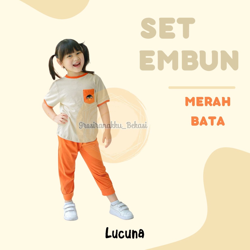 Setelan Anak Unisex Embun Lucuna Warna Merah Bata Size 1-5 Thn