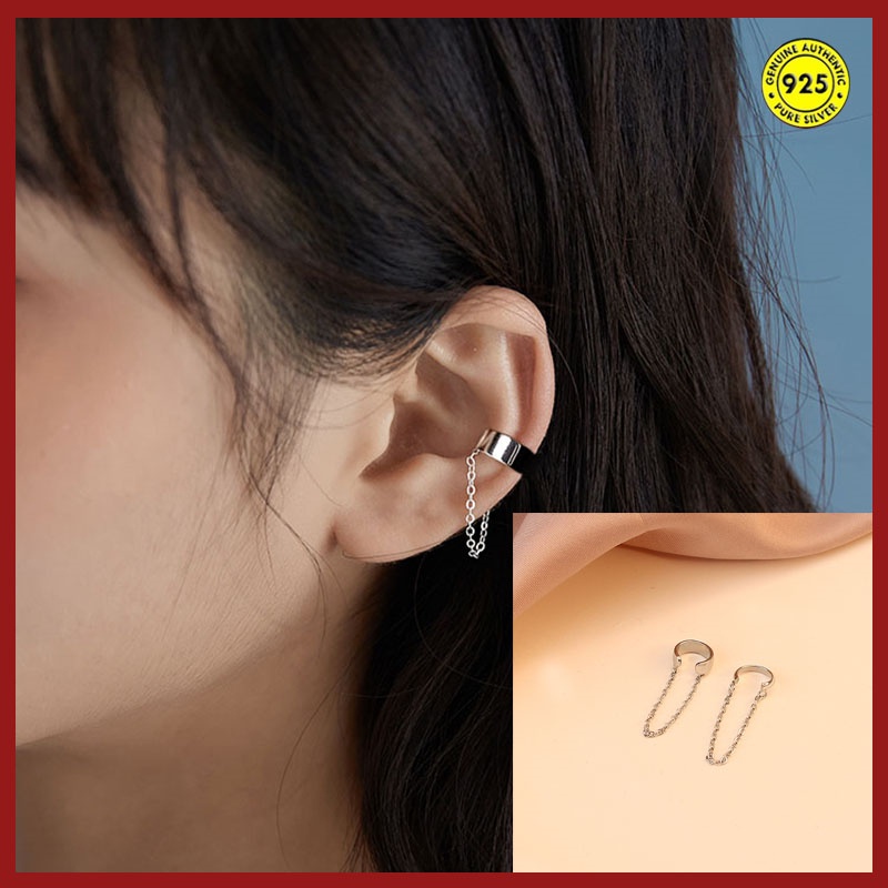 Anting Rantai Rumbai Tanpa Tindik Bahan S925 Silver Untuk Wanita