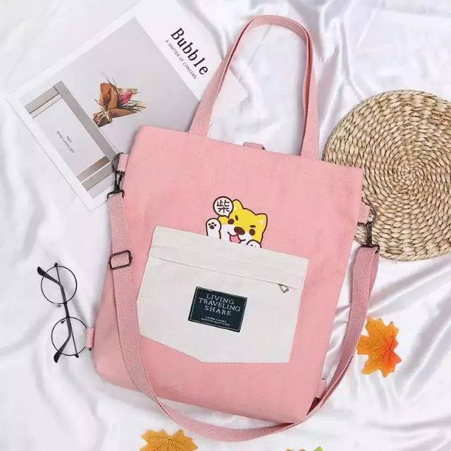 MSECom Tas Fashion Wanita Tote Bag Motif Lucu Berbahan Canvas Murah MEDAN