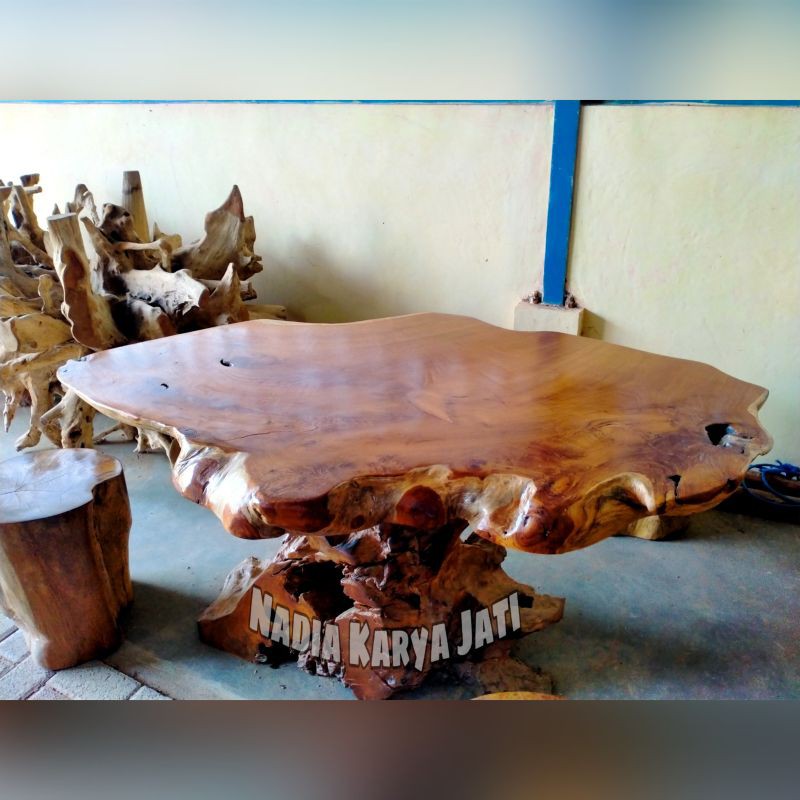 MEJA AKAR JATI - MEJA MAKAN - MEJA TAMU - MEJA KAYU FINISHING