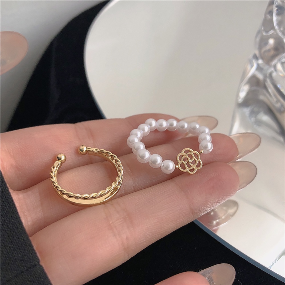 Needway  Cool Pearl Camellia Rings Adjustable Fashion Jewelry Finger Ring Trendy Cute Couple Korean Alloy For Women Opening ring