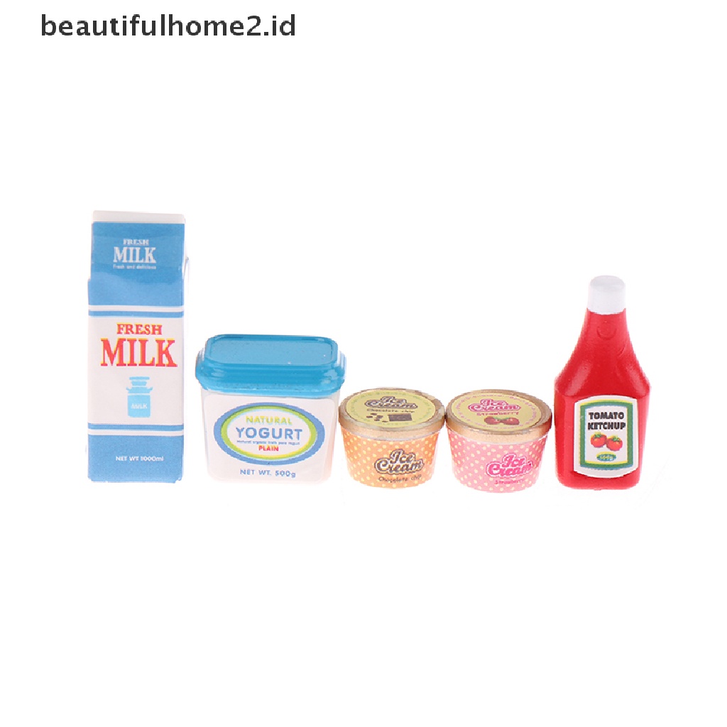 (Beautifulhome2.Id) 5pcs / Set Mainan Miniatur Saus Tomat / Es / Yogurt Untuk Aksesoris Rumah Boneka