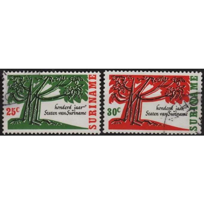 

Perangko Filateli A5-65 suriname VFU 2v 09.05.1966 The 100th Anniversary of surinam parliament