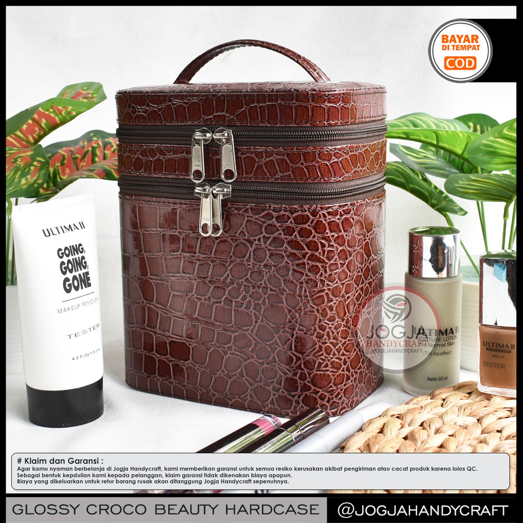 NEW Glossy Croco Edition - 2 Layer Travel Beautycase / Makeup Case / Tas Kosmetik Cosmetic Pouch