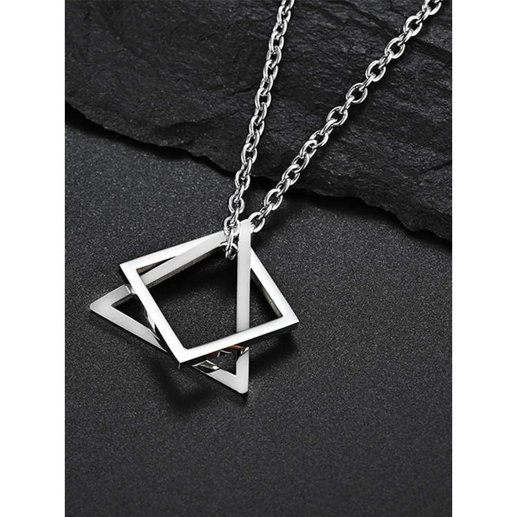 Kalung Dengan Liontin Bentuk Geometri Persegi Segitiga Bahan Zinc Alloy Untuk Pria