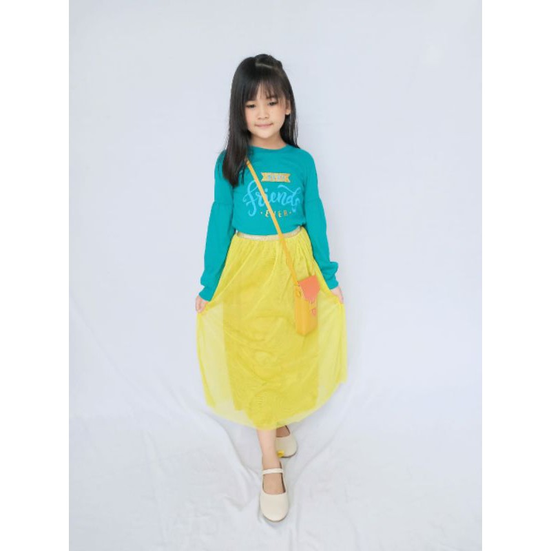 Flowkid setelan kaos lengan panjang rok panjang tutu