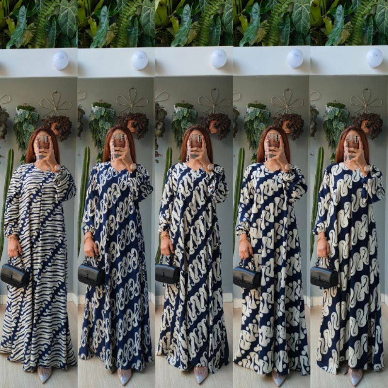 Baju Gamis Batik Modern Kombinasi Polos Ori Pekalongan Lengan Panjang Terbaru Premium