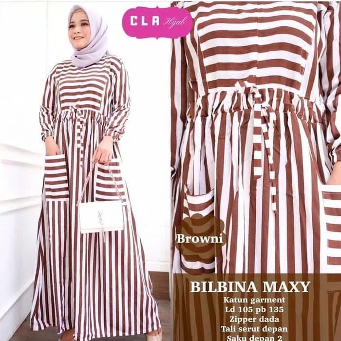 TRENDY Pakaian wanita muslim syari setelan ramadhan lebaran maxi garis garis gamis dress maxy muslim