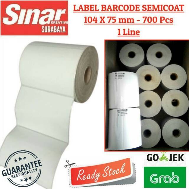 

LABEL BARCODE SEMICOATED 104 x 75 ( 1 LINE ) with Gap | Isi 700 Pcs