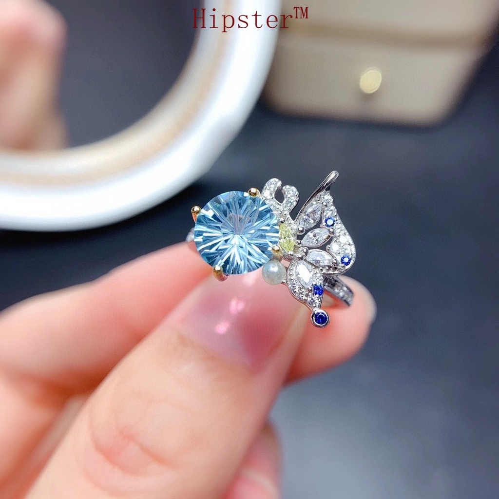 New Super Fairy Design Butterfly Suit Sky Sapphire Rings Pendants Necklace