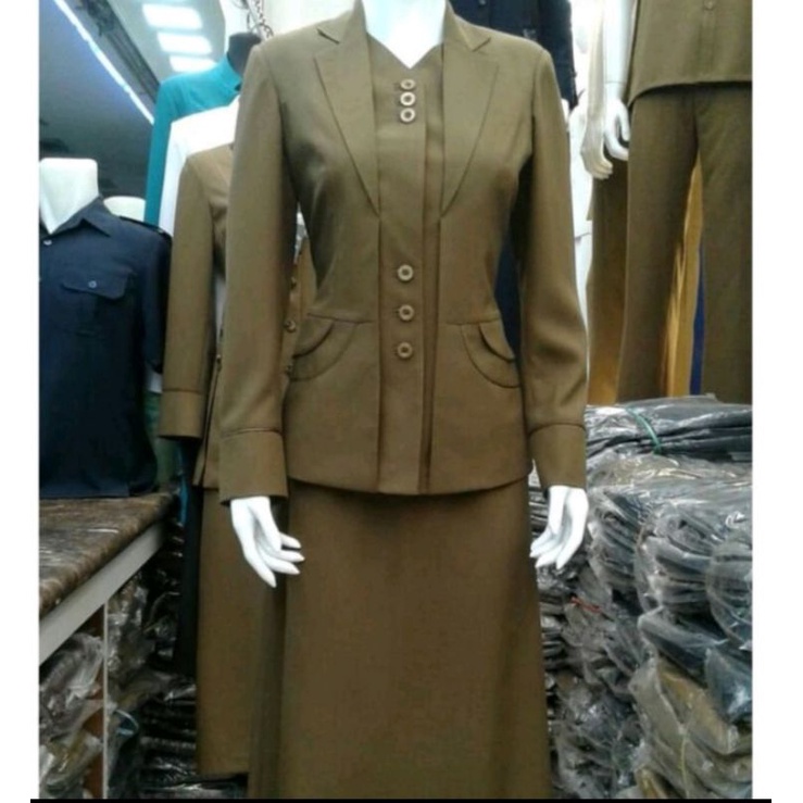 Seragam PNS / Pemda Coklat Tua Stelan Rok Baju Dinas Wanita Pemda Aceh Blazer ASN Keki Tua Seragam Pemda Khaki Tua Wanita Baju Guru Coklat Tua Setelan Seragam Pemda Tua Wanita Seragam PDH Pemda Wanita Baju Dinas Wanita