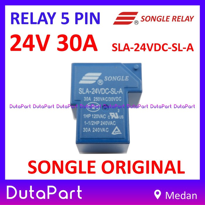 Relay 24V 30A ORIGINAL SONGLE SLA-24VDC-SL-A 5 PIN Kaki 5P