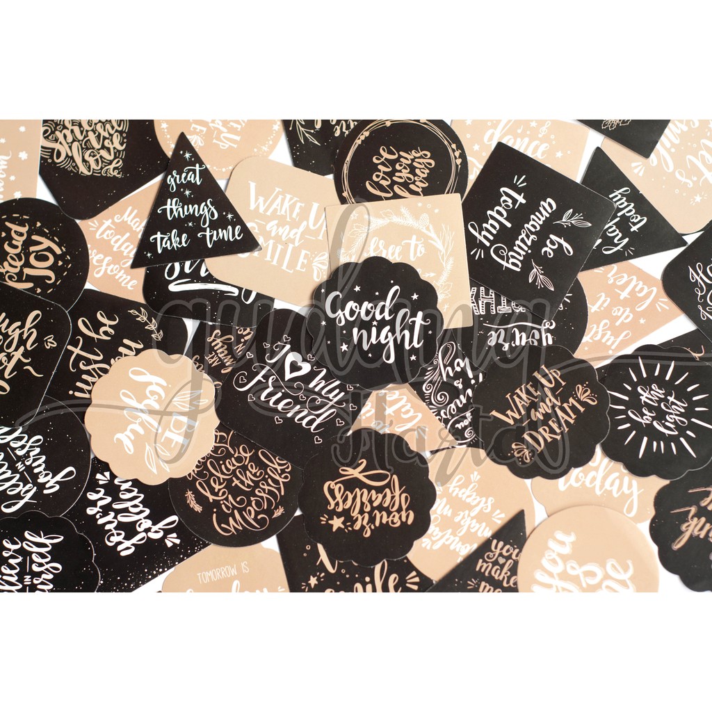 Stiker Lettering Calligraphy Good Night Black Gold Lucu Unik Sticker DIY Scrapbook GH 303333