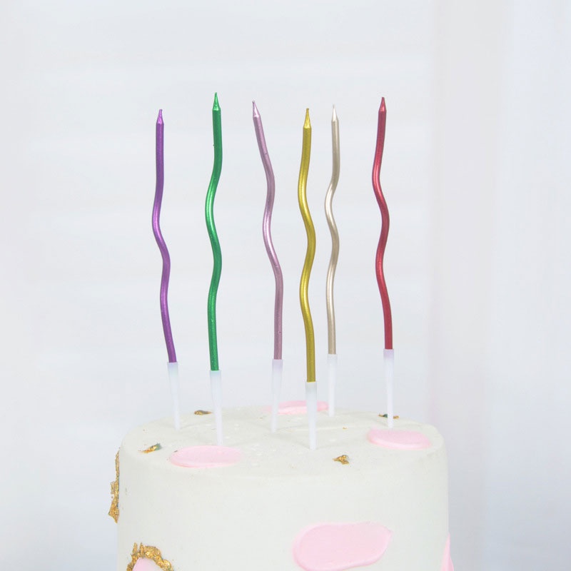 6PCS/SET Lilin Panjang Spiral Pastel Macaron - Lilin Korea Wavy Ulir - Lilin Metalik Ulang Tahun