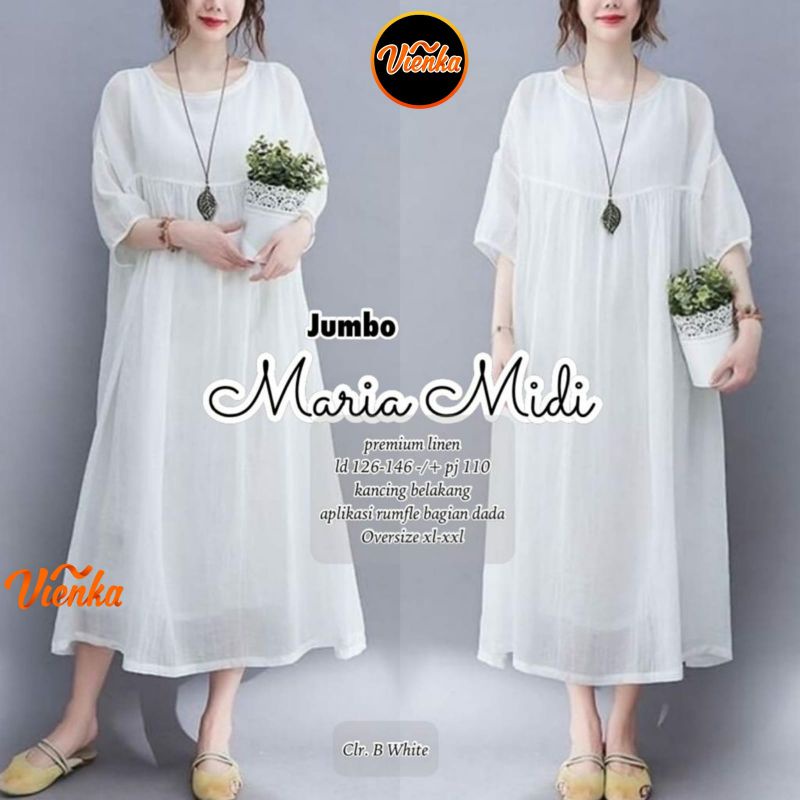 Maria midi dress katun linen jumbo LD 130-140