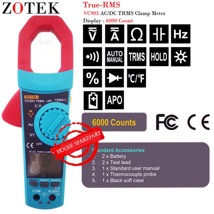 Zotek VC903 Auto Range Clamp Meter Tang Ampere Digital Tang Ampere